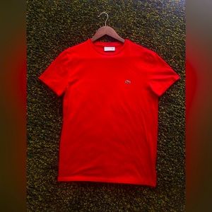 Lacoste Red Short Sleeve Tee, Regular Fit, Size Small. 100% Pima Cotton